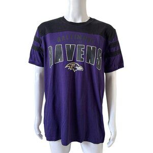 NFL Mens Size XL Short Sleeve Baltimore Ravens Purple Black V Neck T Tee Shirt